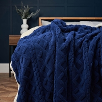 Cable Knit Throw with Sherpa Backing,  Navy