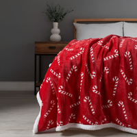 Christmas Candy Cane Throw with Sherpa Back,  Red