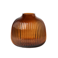 Cognac Ribbed Glass Vase,  Amber