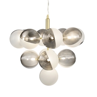 Emile Ceiling Pendant with Smoked and Opal Glass Shades,  Satin Brass