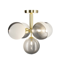 Emile Semi Flush Ceiling Light with Smoked and Opal Glass Shades,  Satin Brass