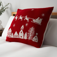 Father Christmas on Sleigh Reversible Cushion,  Red and White