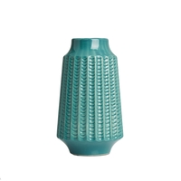 Grooved Ceramic Vase,  Green