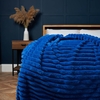 Jumbo Cord Throw with Plain Velvet Backing,  Cobalt Blue