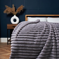Jumbo Cord Throw with Plain Velvet Backing,  Grey