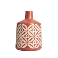 Large Petal Patterned Ceramic Vase,  Terracotta