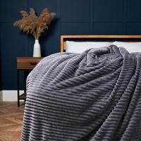 Luxury Ribbon Velvet Throw with Sherpa,  Grey