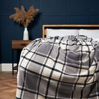 Luxury Warm Check Throw with Sherpa,  Grey