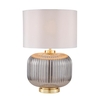 Lyna Table Lamp with Smoked Glass Base and White Shade,  Satin Brass