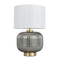 Lyna Table Lamp with Smoked Glass Base and White Shade,  Satin Brass