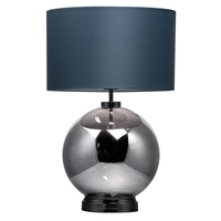 Metro Smoke Glass Sphere Table Lamp,  Black Nickel and Dark Grey