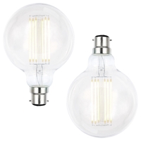 Pack of 6W LED BC B22 Vintage Filament Large Globe Bulbs,  Clear