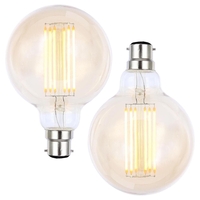 Pack of 6W LED BC B22 Vintage Filament Large Globe Bulbs,  Tinted