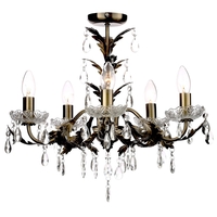 Paisley Flush Chandelier,  Antique Brass