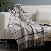 Plain Check Woven Throw,  Natural & Blue
