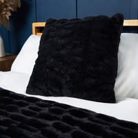 Ruched Faux Fur Cushion,  Black