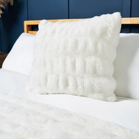 Ruched Faux Fur Cushion,  White