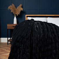 Ruched Faux Fur Throw,  Black