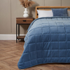 Square Stitch Quilted Bedspread,  Blue