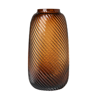 Tall Lenticular Spiral Cognac Glass Vase,  Amber