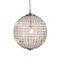 Terri 1 Light Large Glass Crystal Ball Pendant,  Pewter