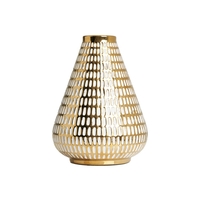 Textured Ceramic Vase,  Gold and White