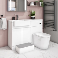 1100mm White Toilet and Sink Unit Left Hand with Round Toilet and Child Step - Bali