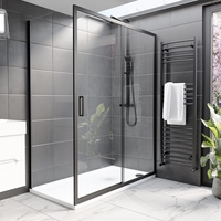 1400x700mm Black Rectangular Sliding Shower Enclosure - Pavo