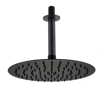 Black 250mm Slim Round Shower Head and Ceiling Arm - Arissa