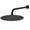 Black 250mm Slim Round Shower Head and Wall Arm - Arissa