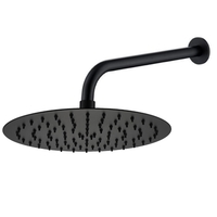 Black 250mm Slim Round Shower Head and Wall Arm - Arissa