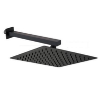 Black 250mm Slim Square Shower Head and Wall Arm - Zana
