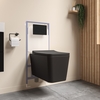 Black Square Wall Hung Rimless Toilet with Soft Close Seat Cistern Frame and Black Flush - Augusta