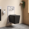 Black Square Wall Hung Rimless Toilet with Soft Close Seat Cistern Frame and Chrome Flush - Augusta