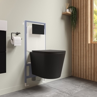 Black Wall Hung Rimless Toilet with Soft Close Seat Cistern Frame and Black Flush - Verona