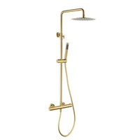 Brushed Brass Thermostatic Mixer Bar Shower with Round Overhead & Pencil Handset - Arissa