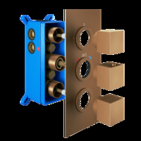 Brushed Bronze Triple Outlet Square Thermostatic Shower Valve