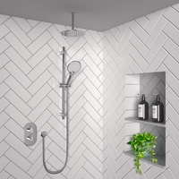 Chrome Concealed Shower Mixer with Dual Control & Round Ceiling Mounted Head and Handset - Flow