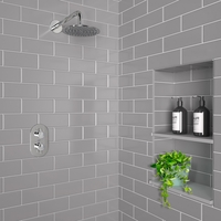 Chrome Concealed Shower Mixer with Dual Control & Round Wall Mounted Head - Flow