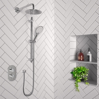 Chrome Concealed Shower Mixer with Dual Control & Round Wall Mounted Head and Handset - Flow