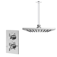 Chrome Concealed Shower Mixer with Dual Control & Slim Round Ceiling Mounted Head - EcoStyle