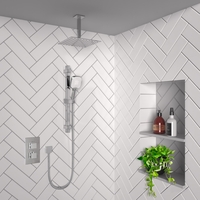 Chrome Concealed Shower Mixer with Dual Control & Square Ceiling Mounted Head and Handset - Cube