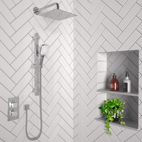 Chrome Concealed Shower Mixer with Dual Control & Square Wall Mounted Head and Handset - Cube