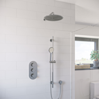 Chrome Concealed Shower Mixer with Triple Control & Round Wall Mounted Head and Handset - Flow
