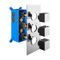 Chrome Triple Outlet Square Thermostatic Shower Valve