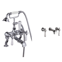 Chrome Wall Mounted Bath Shower and Basin Tap Pack - Helston