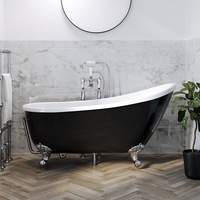 Freestanding Single Ended Roll Top Slipper Bath Black with Chrome Feet 1625 x 695mm - Lunar