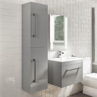 Grey Wall Mounted Tall Bathroom Cabinet 350mm - Ashford
