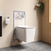 White Square Wall Hung Rimless Toilet with Soft Close Seat Cistern Frame and Chrome Flush - Augusta