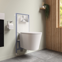 White Wall Hung Rimless Toilet with Soft Close Seat Cistern Frame and Chrome Flush - Verona